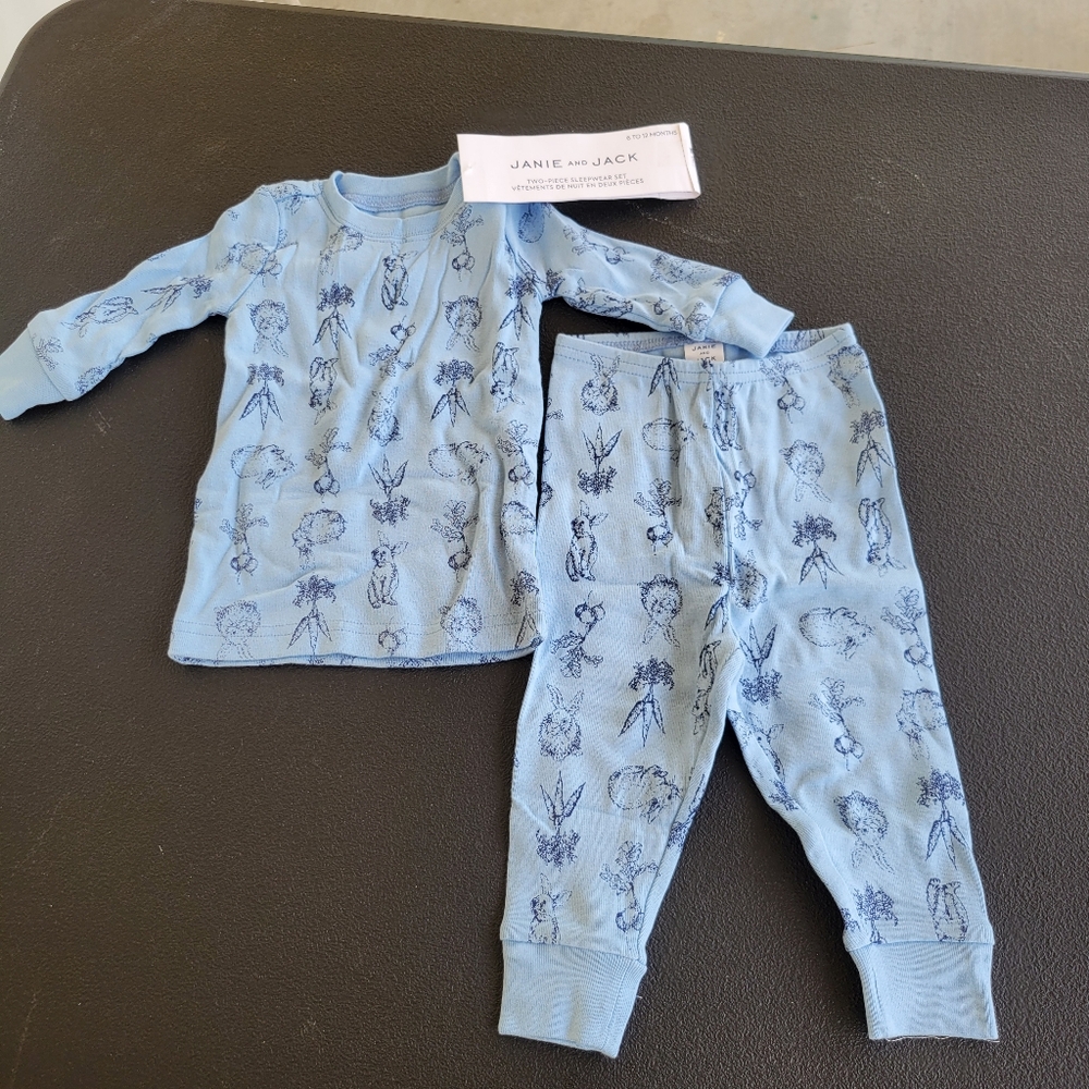 6 To 12 Months JANIE AND JACK Boys 2 Piece Sleepwear Set 100%Cotton Easter Bunny